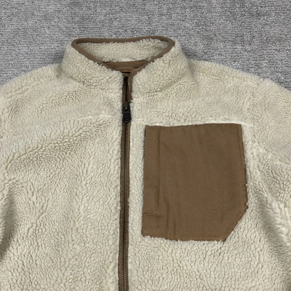 Duluth Burly Sherpa Jacket Men's Large Cream Faux Fur Heavyweight Full Zip